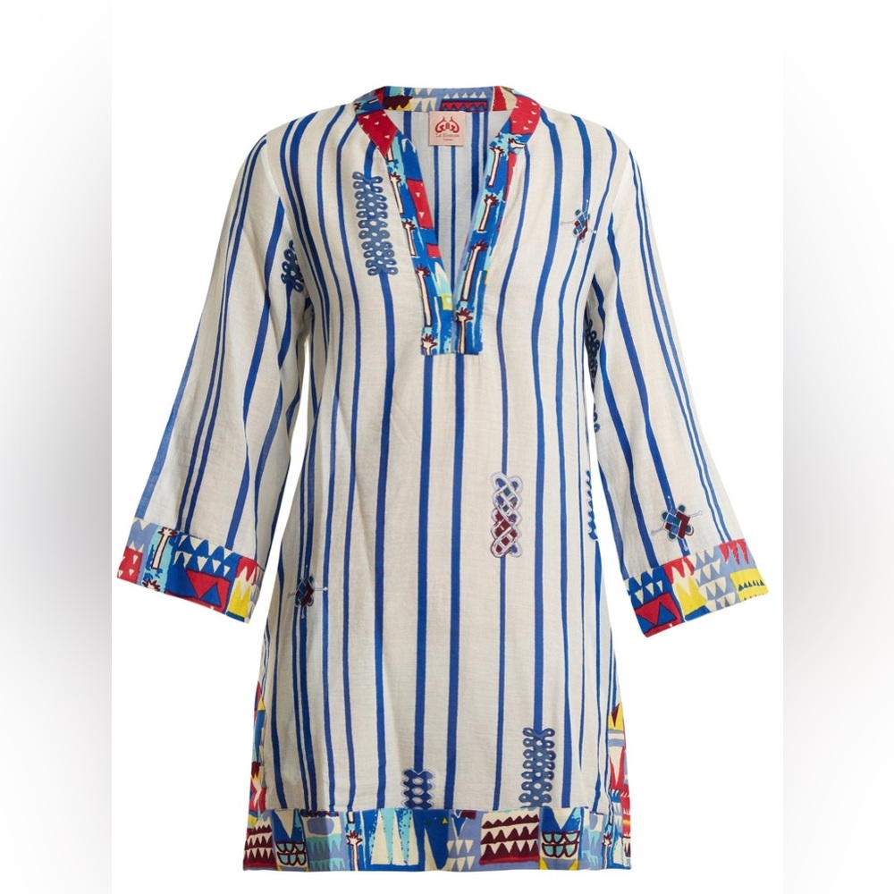 LE SIRENUSE POSITANO Blue White Giada Afrika Striped Cotton Dress Tunic 6